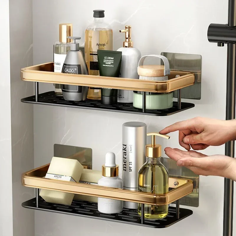 Bathroom Storage Wall Mount Shampoo Makeup Storage Holder Bathroom Accessories No Drilling Wall Shelf Shower Holder For WC 2