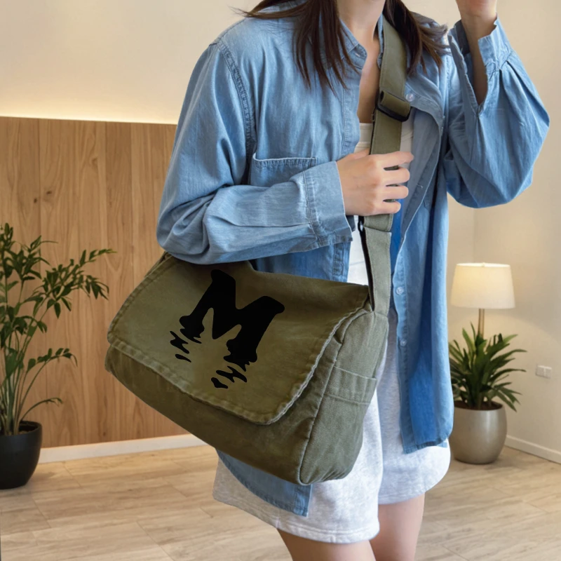 Vintage Women's Bag Large Capacity M Print Canvas Shoulder Bag For Women Multiple Pockets Laptop Bag Commuting