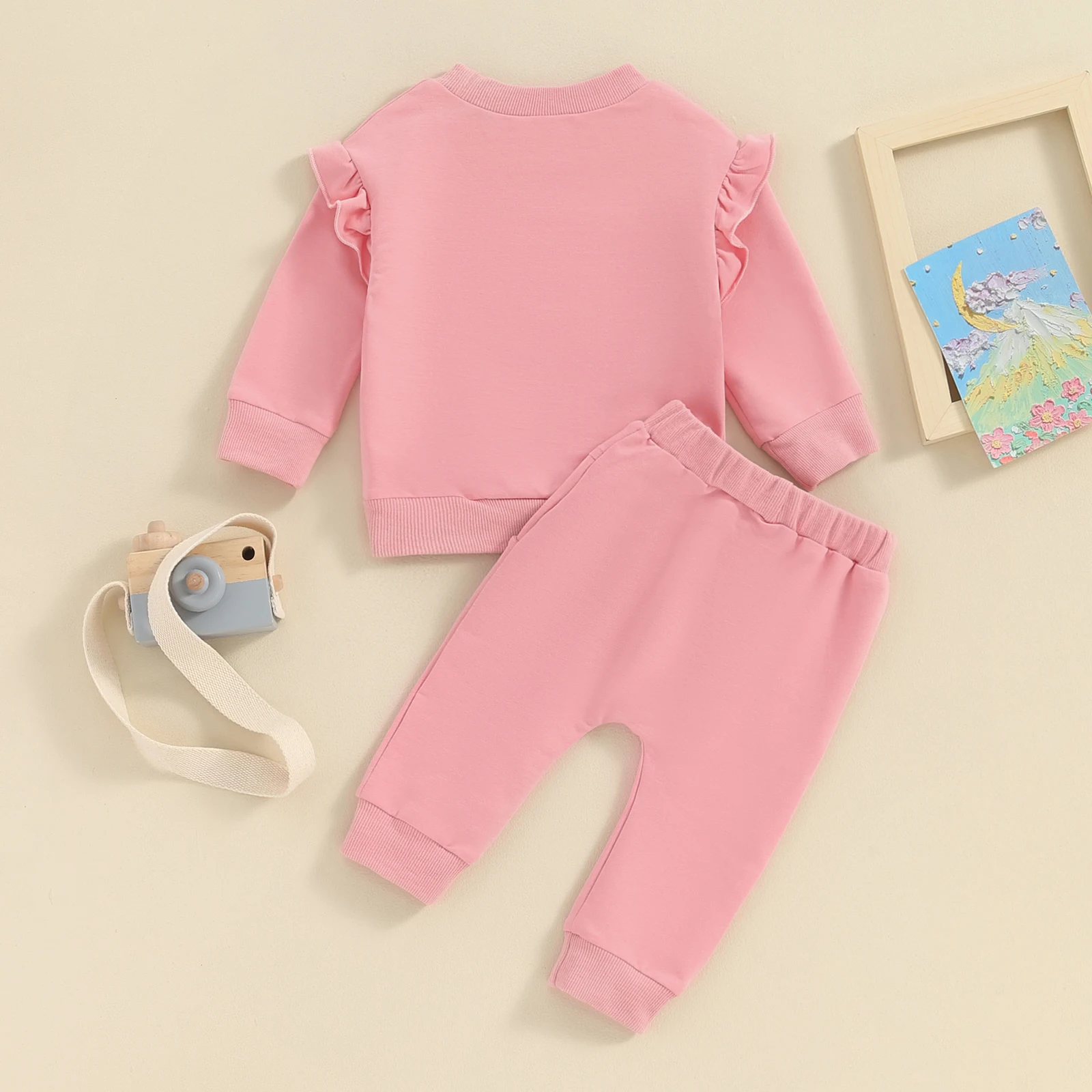 Toddler Girls Sister Matching Outfits Letter Embroidered Crew Neck Long Sleeve Sweatshirts Long Pants 2Pcs Fall Clothes Set 6