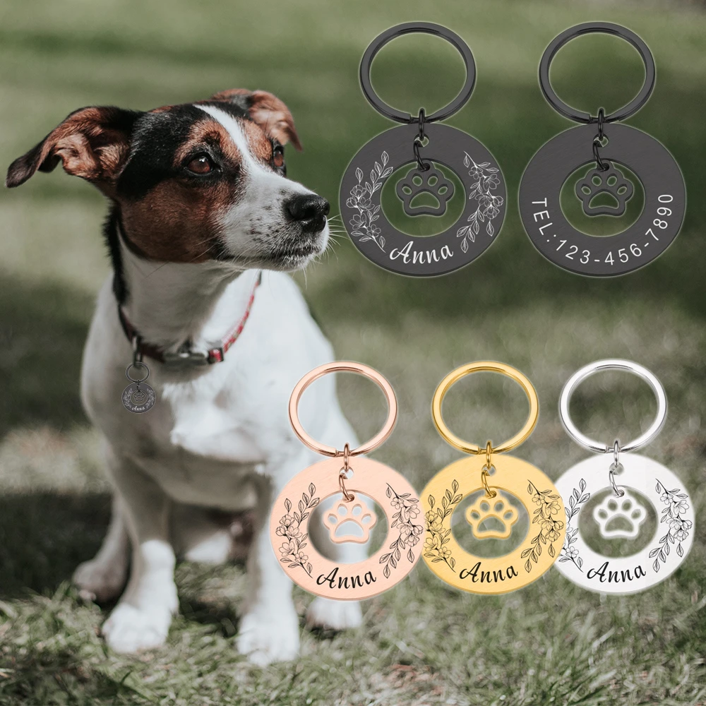 Anti-lost ID Tags Personalized Engraving Pets Cat Name Tags Pendant Customized Dog Tag Collar Nameplate Stainless Steel Keychain