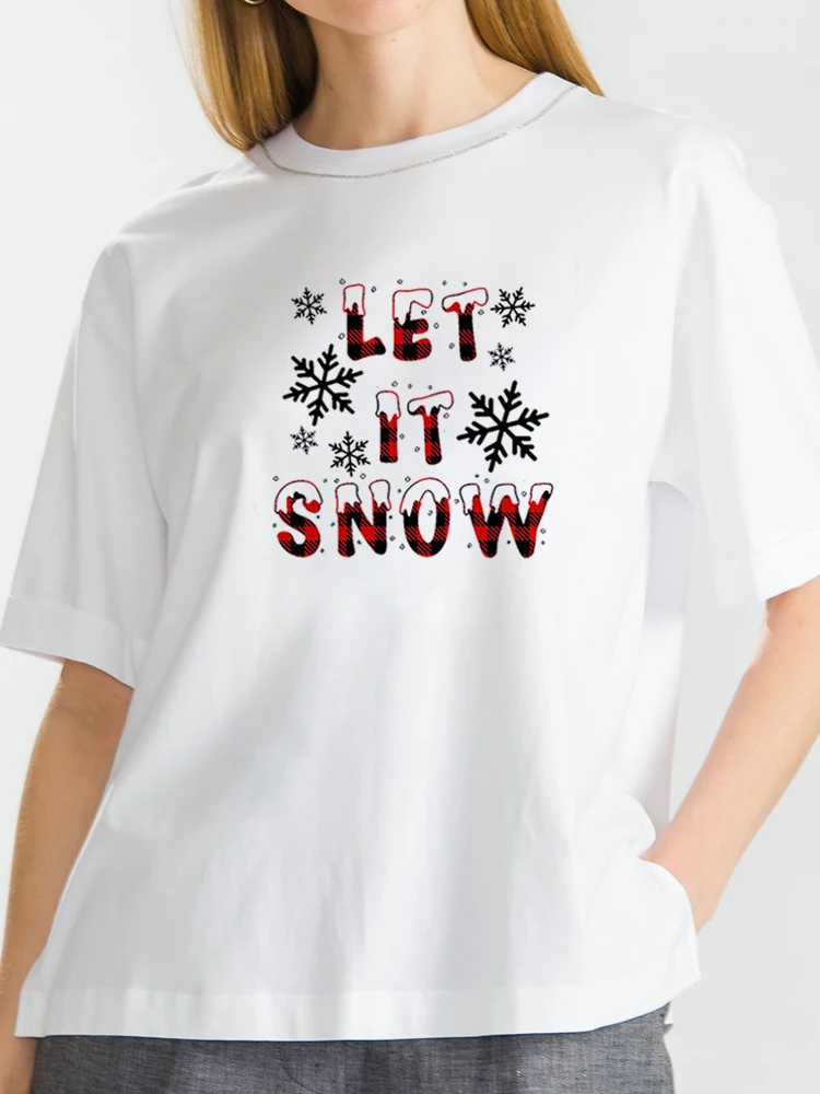 

Christmas Gift New Year Women Tshirt Printed Tops Short Sleeve O Neck Loose Travel T-Shirt Ladies Cartoon Festival Tops Clothes