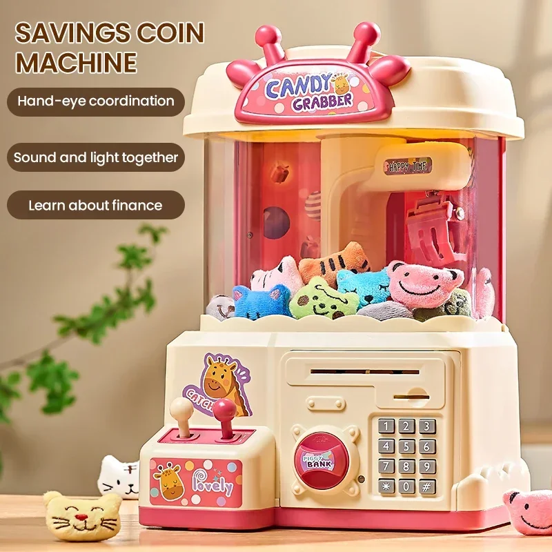 Claw Machine Diy Doll Machine Piggybank Coin Operated Play Game Claw Catch Crane Machines Music Doll Children Xmas Gifts Toys