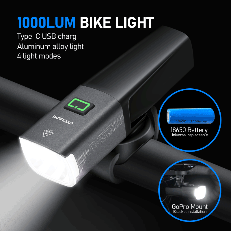  CYCLAMI X7 Lights Smart Headlights  USB Rechargeable Road Mountain Bike Front light 1000 Lum Replaceable Battery Gopro Mountable 