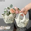 Flower Texture Ceramic Vase Handbag Shaped Flower Pots Desk Decoration Flower Arrangement Floral Vases Room Aesthetic Decor 5