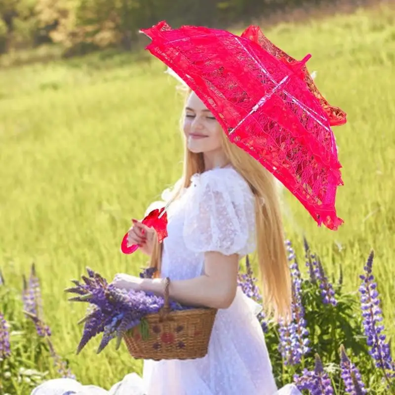 N58F Delicate Lace Parasol For Wedding Decoration And Kids Gift Cosplay Accessories Lace Umbrella Bridal Photography Props