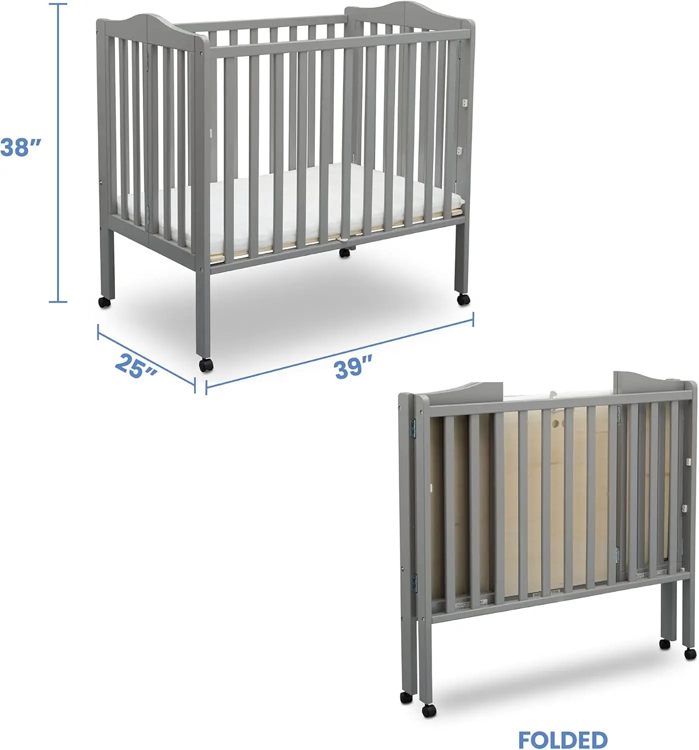 Children Folding Portable Mini Baby Crib with 1.5-inch Mattress-Gold Certified, Grey
