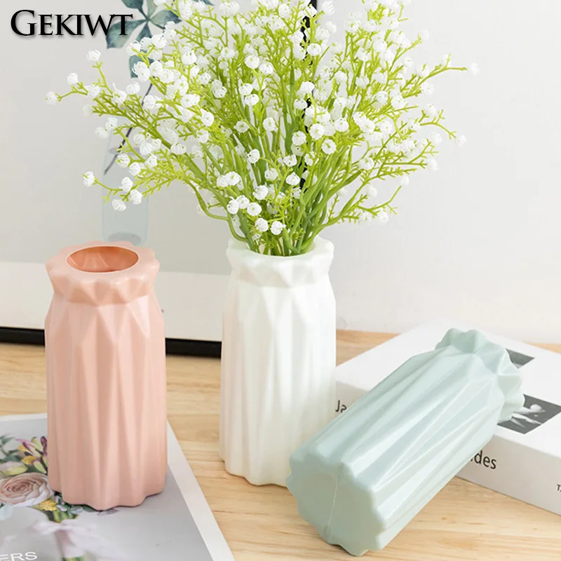 Plastic Dried Flower Vase with Minimalist Geometry Plastic Flower Pot Living Room Small and Fresh Flower Arrangement Decoration 3
