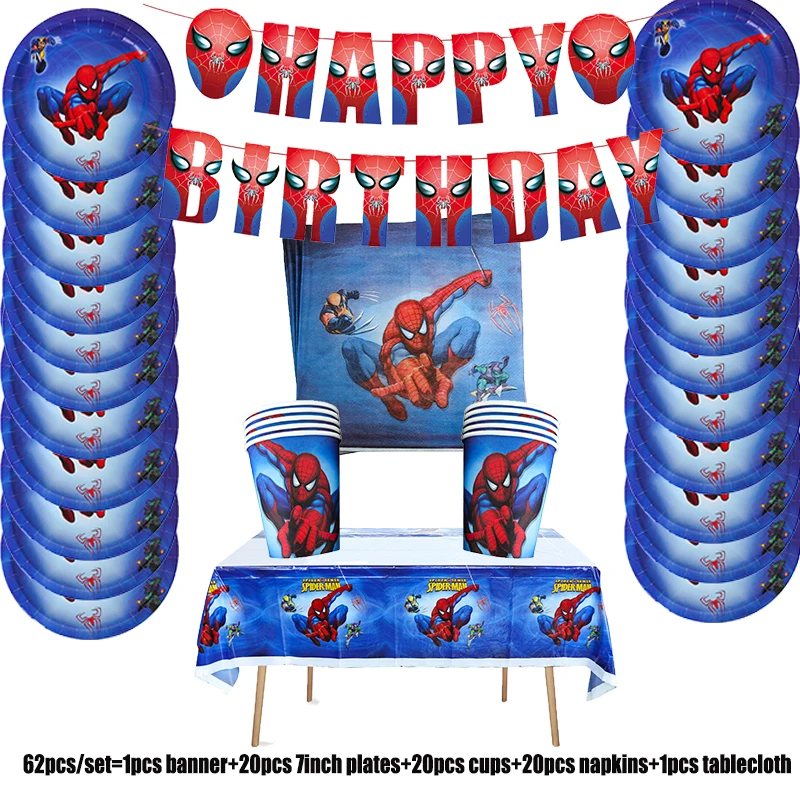 thumbnail image 1 of Decoración de cumpleaños de Spiderman, suministros para fiestas, vajilla desechable, vasos de papel, platos, telón de fondo, pancarta, mantel, baby shower para niños, 1 of 5