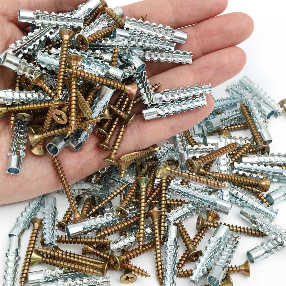 Steel Wall Anchor Serrated Steel Wall Anchors Metal Expansion Tube Pipe Self Tapping Screw Drilling Plug for Concrete Wall Fasteners Bolt Anchors