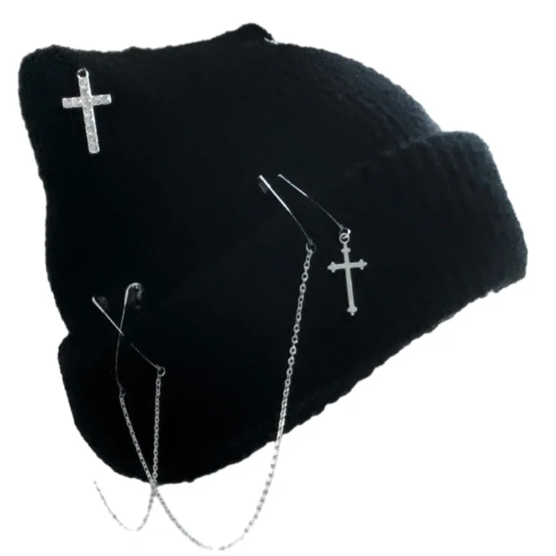 Cappello lavorato a maglia gotico per donna, cappello con orecchie da gatto Y2K, cappello con teschio fatto a mano all'uncinetto, copricapo per sottoculture femminili e adolescenti_voghion.com