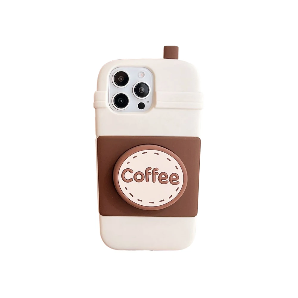 3D Coffee Bracket Silicone Case with Stand Holder - Shockproof Cover