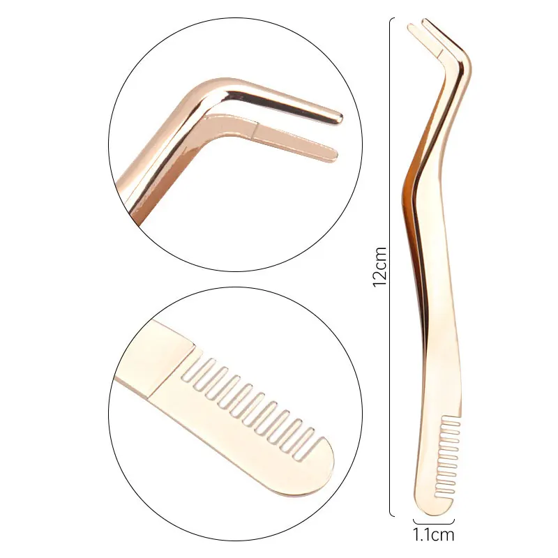 1 Stück Wimpernkamm-Pinzette aus Edelstahl, antistatisch, nicht magnetisch, professionelles Volumen, 3D-Wimpernverlängerungspinzette, Werkzeuge – Detail 8