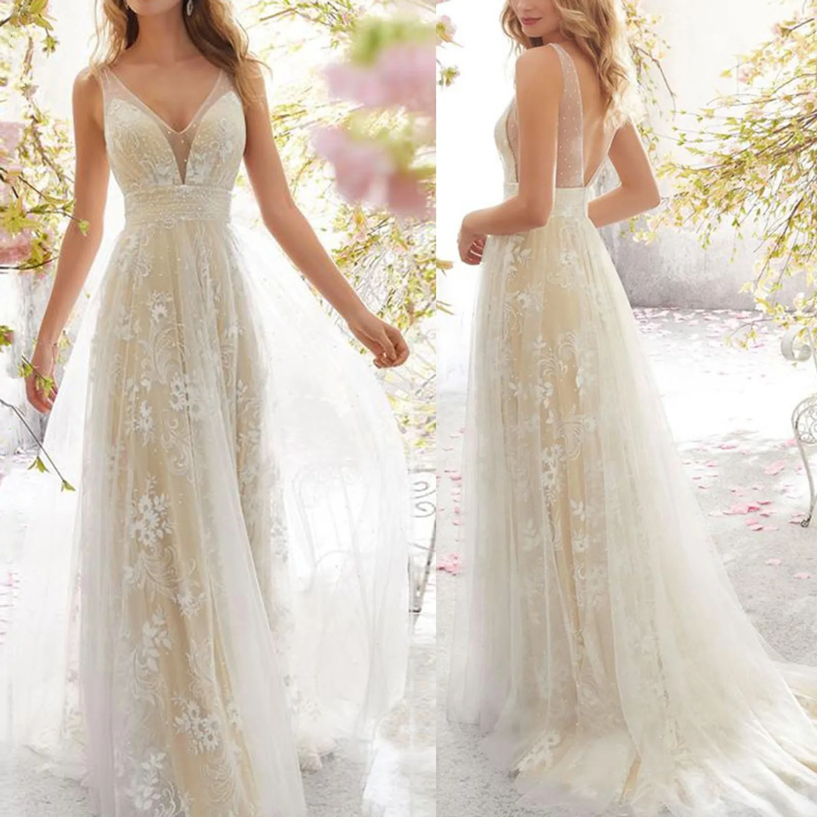 

Luxury Lace V-neck Sleeveless Perspective White Summer Dress for Women Fashion Wedding Long Sexy Party Dresses Vestidos Robe