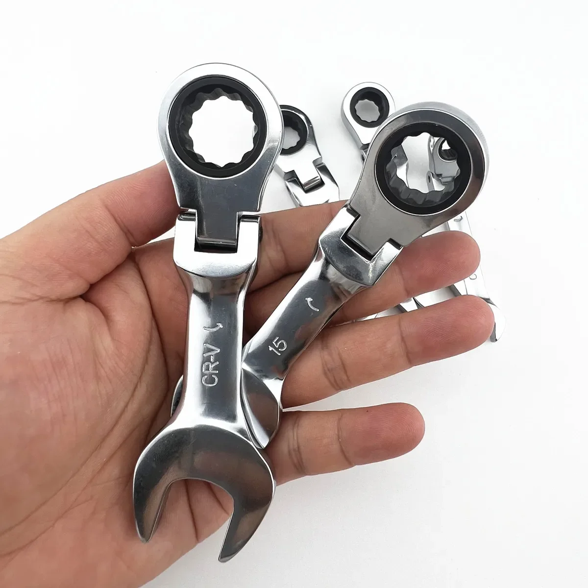 Adjustable Mini Short Handle Ratchet Wrench with Movable Head and Quick Dual-purpose Open End