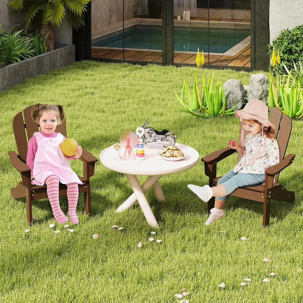 Kids Adirondack Chair Set of 2, All-Weather Patio Chair with Armrests, Fire Pit Chair for Kids Ages 3-8, Outdoor Kids Patio 2