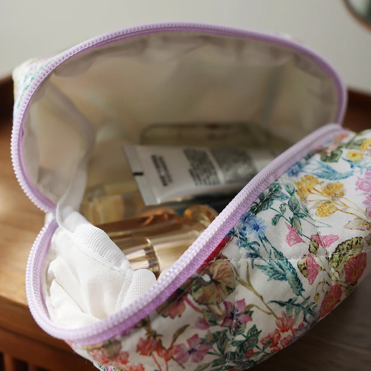 Portable cosmetic bag cute cartoon flower print toiletry bag travel supplies skin care storage bag multifunctional liner bag 6