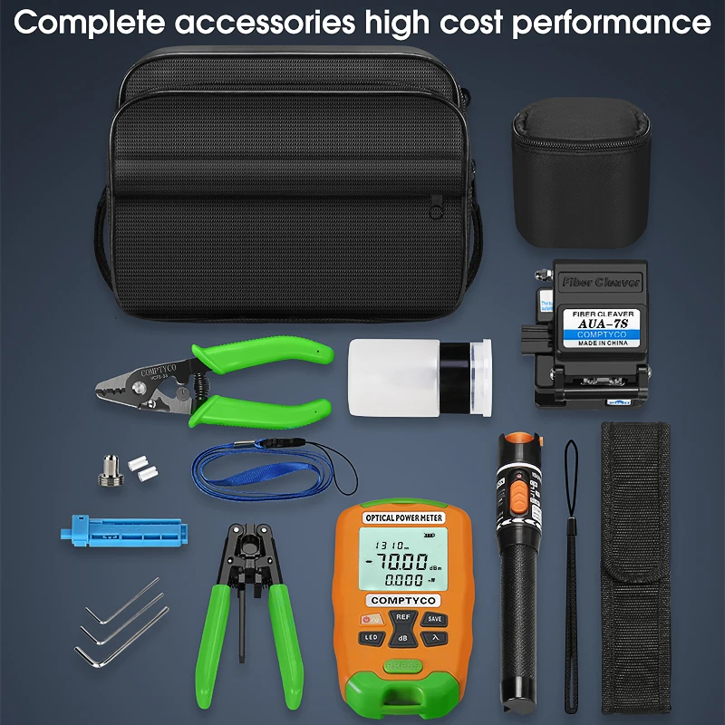 AUA-7S FTTH Fiber Optic Tool Kit -70~+10dBm/-50~+26dBm Mini Optica Power Meter and 10mW Visual Fault Locator Fiber Cleaver