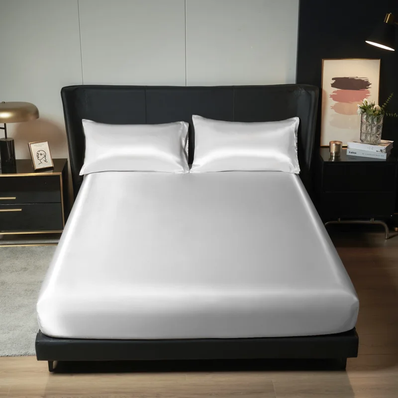 New light luxury simulated silk satin mattress silk bedspread single piece bed cover queen mattress protective cover 3
