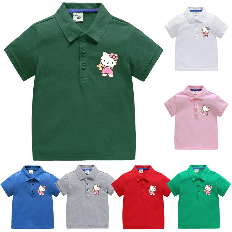 

2023 Summer Kids Girls Clothes Cute Cartoon Hello Kitty Shirt Baby Girls Kawaii Polo Shirt Cotton Short Sleeve T-shirt 2-10y