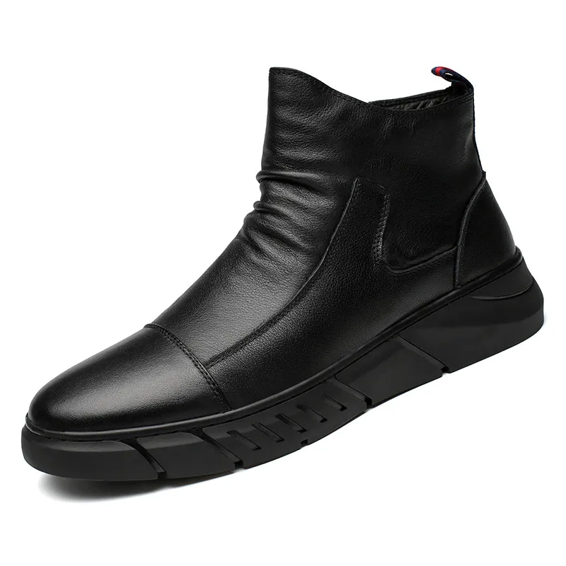 Men Chelsea Boots Handmade Side Zipper Black High Top Soft Sole Spring Autumn British Style Casual Loafers men chelsea boots
