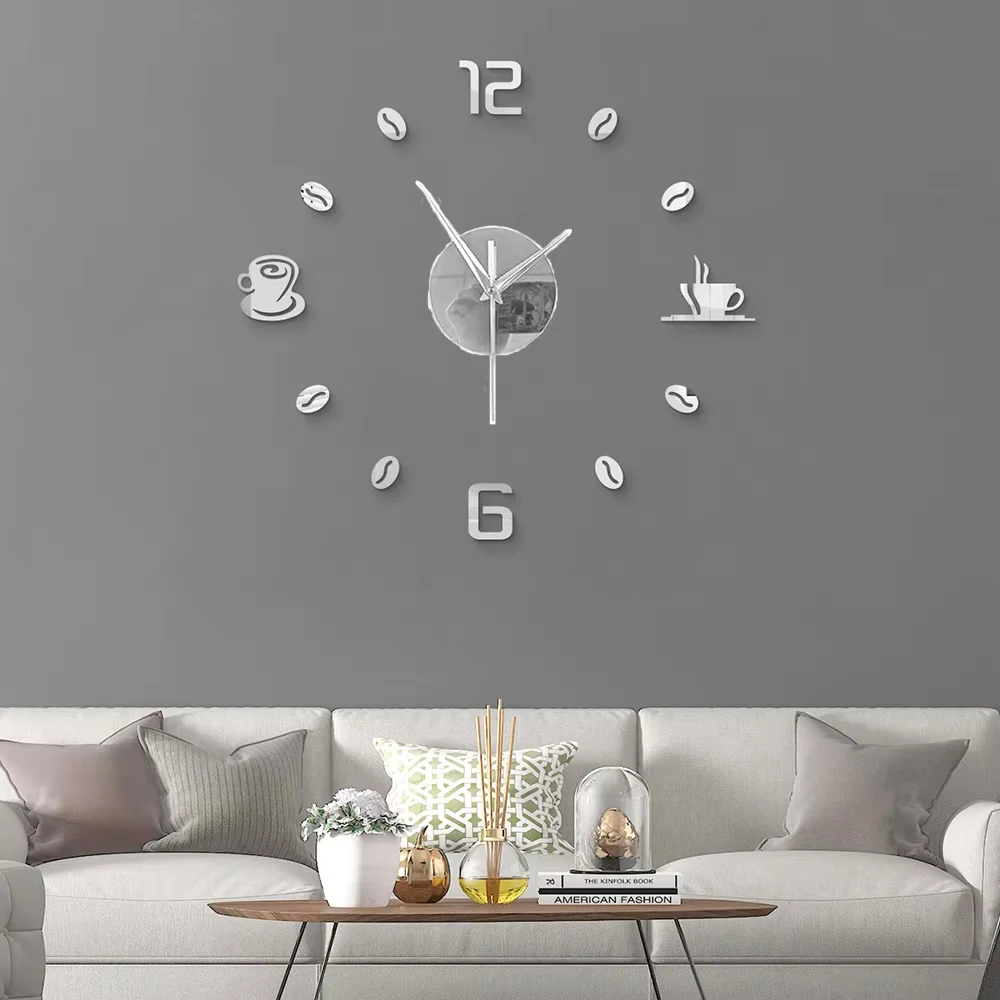Orologio Da Parete Fai Da Te In Acrilico 3D, Adesivo A Specchio Per Cucina, Soggiorno, Ufficio (35x30cm, Batteria Non Inclusa)