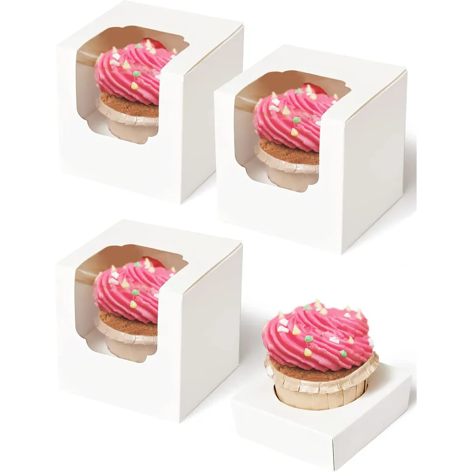 Cajas Para Pasteles Coptiner Paquete De 50 Cajas Para Cupcakes Con Ventana E Inserciones Porta Tartas Rectangular