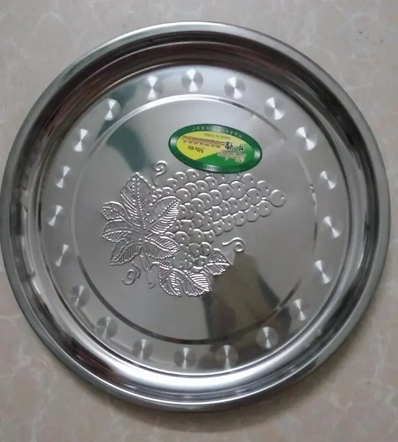 Stainless Steel Grape Dish Set Round Metal Fruit Plate Tools 30cm