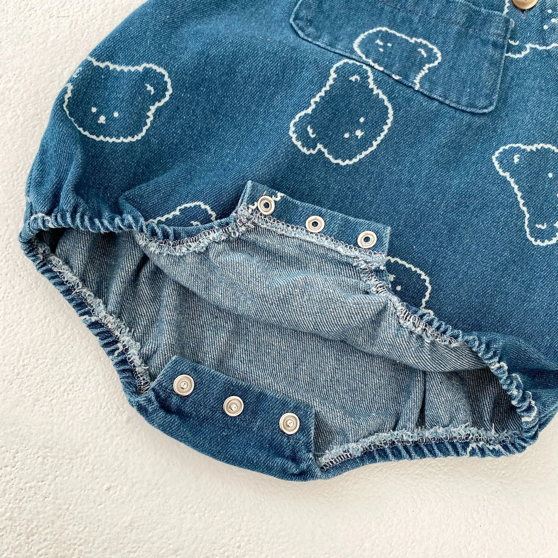 Cute Bear Denim Bodysuit for Baby Girls and Boys