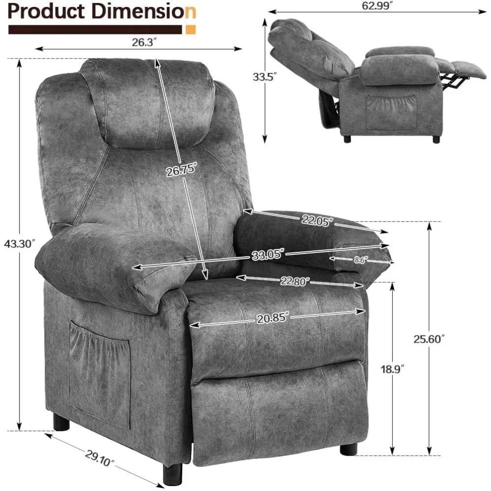 Overstuffed Massage Recliner Chair Living Room Chairs for Adults Fabric Manual Small Recliner with Heating Push Back