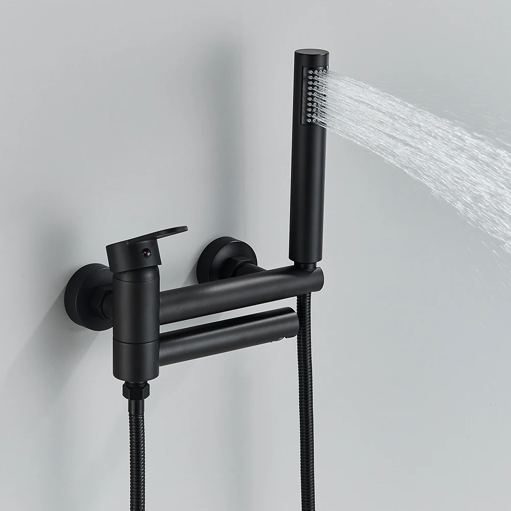 POIQIHY Black Bathtub Faucet In Wall Rotating Spout Bathroom Tub Mixer Tap Single Handle multifunction Handshower Shower System 3