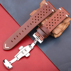 Luxury Genuine Leather Watch Strap with Butterfly Buckle - Available in 4 Elegant Colors - 22mm (Dark Brown)