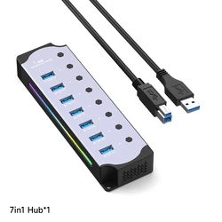 Multi-Function USB Hub with RGB Lighting and Enhanced Heat Dissipation (7 in 1 Hub)