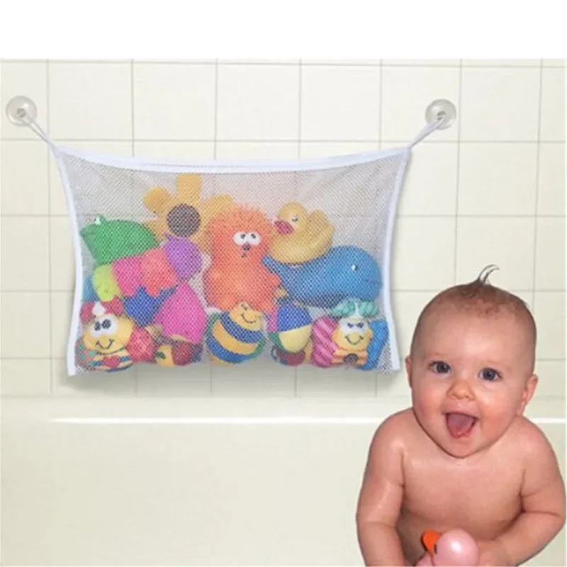 Baby Bathroom Toy Storage Bag Mesh Folding Eco-Friendly Polyester Siamese Wall-mounted Washable Child Bath Net Suction Baskets