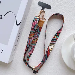 Adjustable Crossbody Retro Pattern Phone Lanyard with Wide Fabric Strap (Colorful)