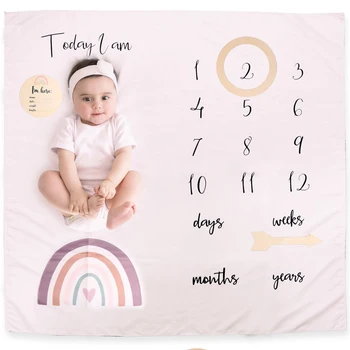 Ylsteed Newborn Milestone Blankets Baby Monthly Growth Souvenirs Infant Photo Shooting Background Blanket Match Wood Dics Card 1