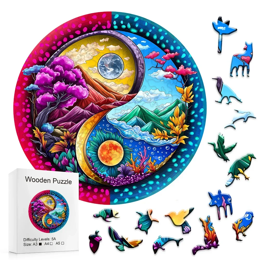 Starry Night God Tree Wooden Jigsaw Puzzle, Alien Puzzle Adult Decompression, Circular Puzzle Unique Irregular Animal Shape Wood