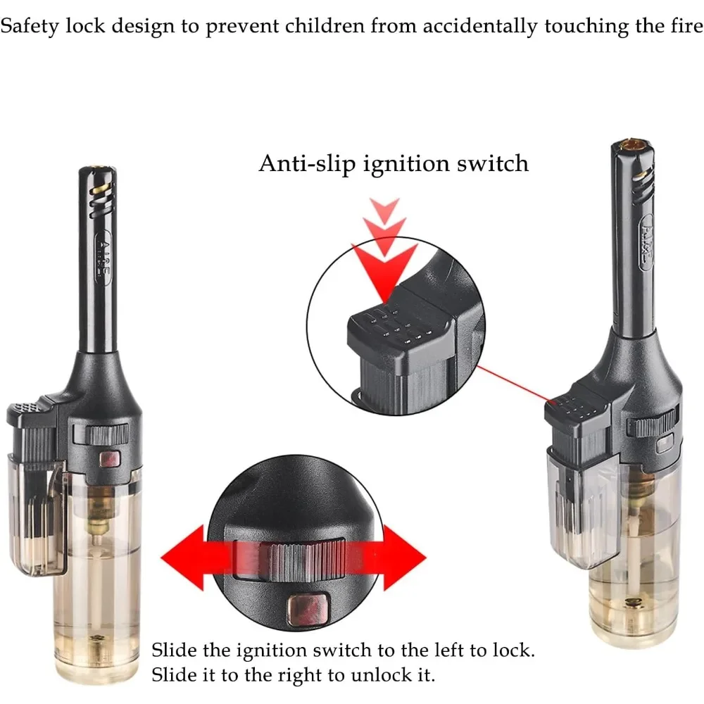 Torch Lighter, Green Flame Jet Lighters, Adjustable Flame Windproof Visible Fuel Tank Kitchen, Outdoor, BBQ (Without Butane Gas) 6