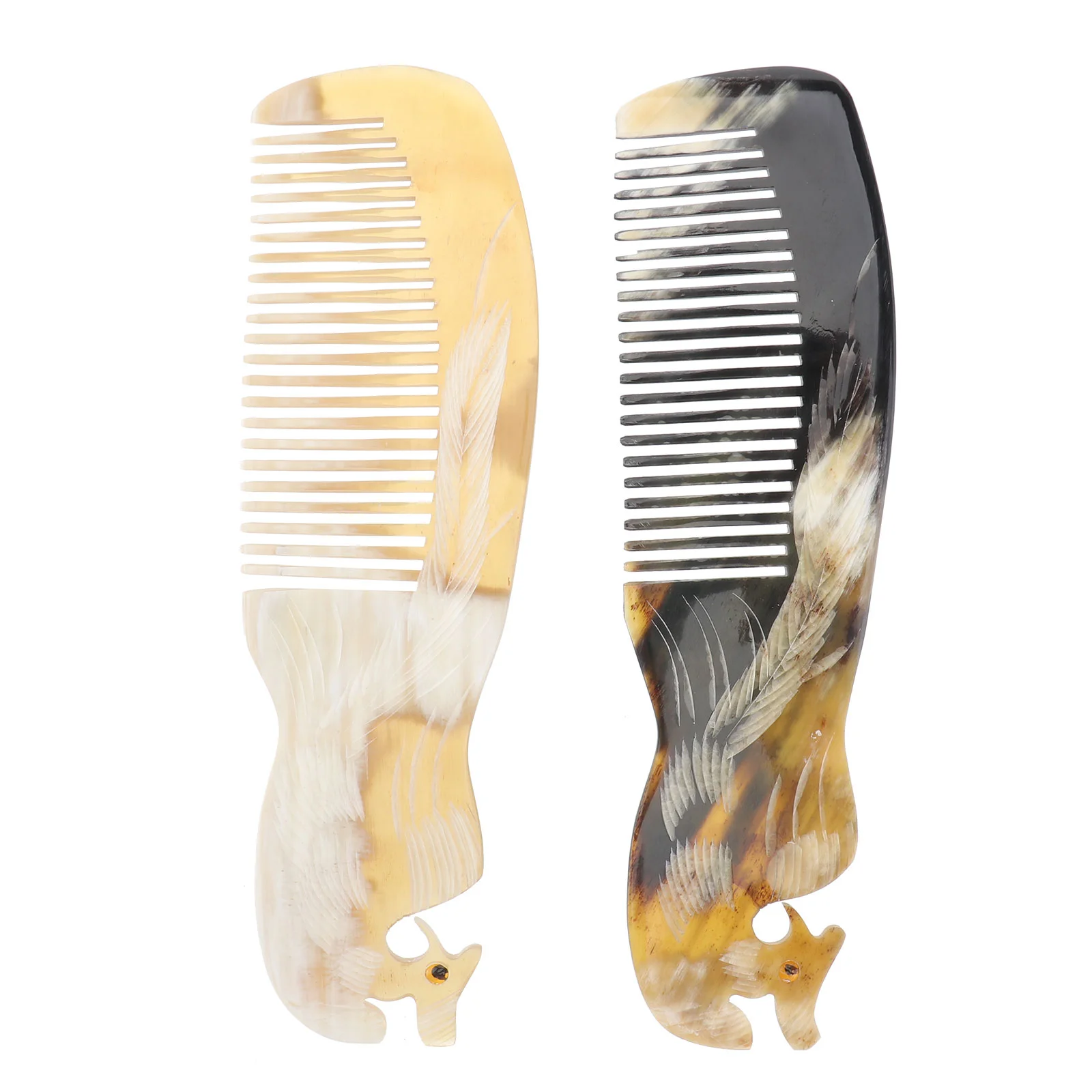 

2 Pcs Phoenix Horn Comb Scraping Tool Wooden Hair Brush Smooth Massage Horns Ox Scrapper Head Massager Travel Pocket Combs Men