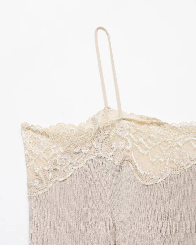 Lace Trim Off Shoulder Long Sleeve Knit Top for Women, Sexy Slim Fit Camisole, Spring Summer Casual Fashion Top