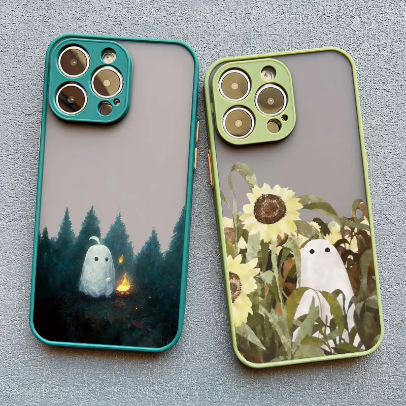 Coque de téléphone fantôme mignon, étui arrière antichoc pour iPhone Pro Max 16 Plus 13 12 11 Pro Max Mini XS X XR