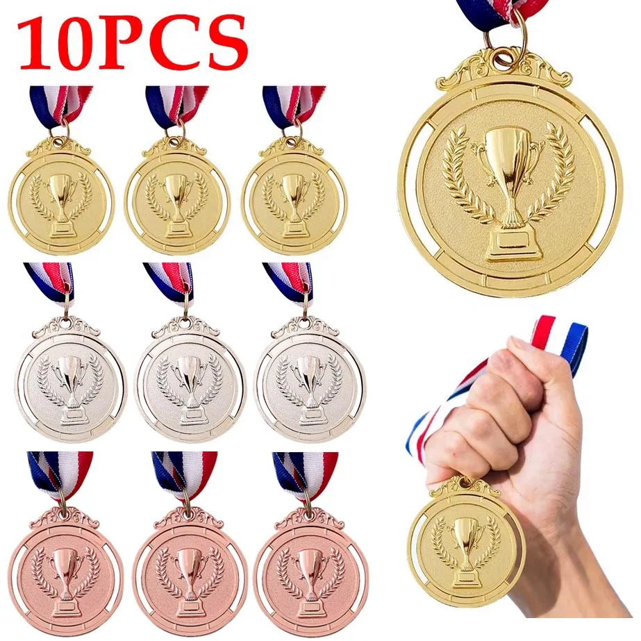 1/10PCS 2 Inches Zinc Alloy Gold Silver Bronze Award Medal Competition Winner Reward Prizes Award Medal Souvenir for Kids Adults