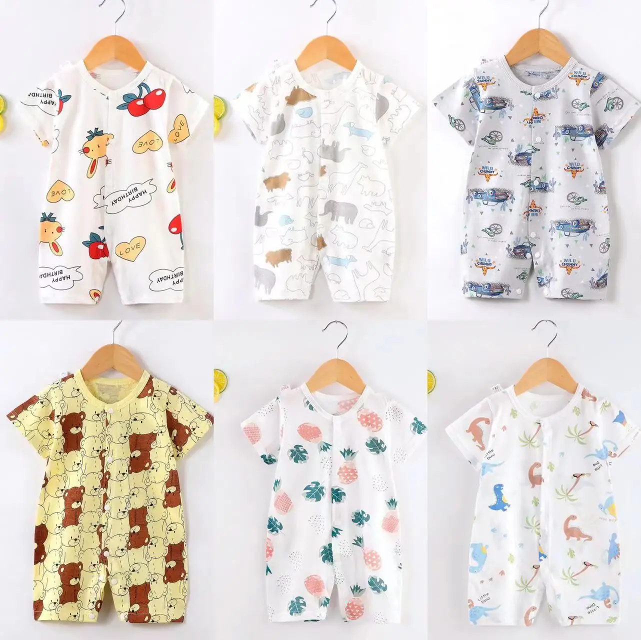 

New Baby Boy And Girl Clothes Baby Costume Cute Cartoon Newborn Thin Section Short Sleeve Cardigan Comfort Jumpsuits Romper
