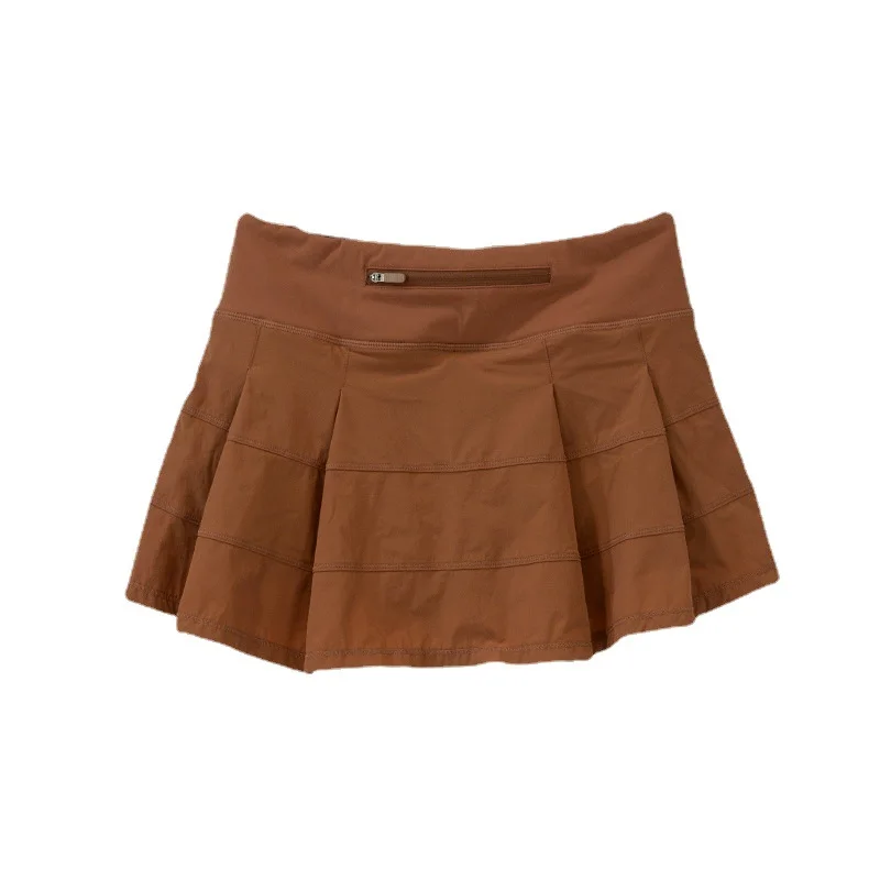 Yoga Clothing Nude Fabric Women's Tennis Sports Skirt Shorts Pleated Skirt Hundred Fake Two Pieces Anti-Shine Outdoor New