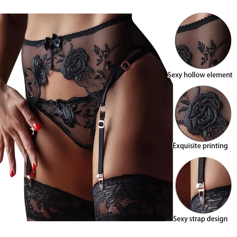 Plus Size Women's Sexy Lace Lingerie Garter Suspenders Transparent Underwear Adjustable Double Breasted Waist Belt for Stockings women lingerie