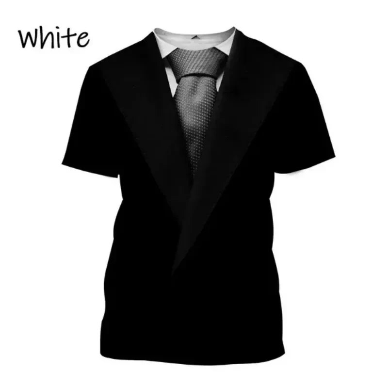 thumbnail image 1 of Ropa divertida para hombre, esmoquin con personalidad, traje de corbata retro, camisetas gráficas, traje falso de moda, camisetas casuales de manga corta para fiesta para hombre, 1 of 5