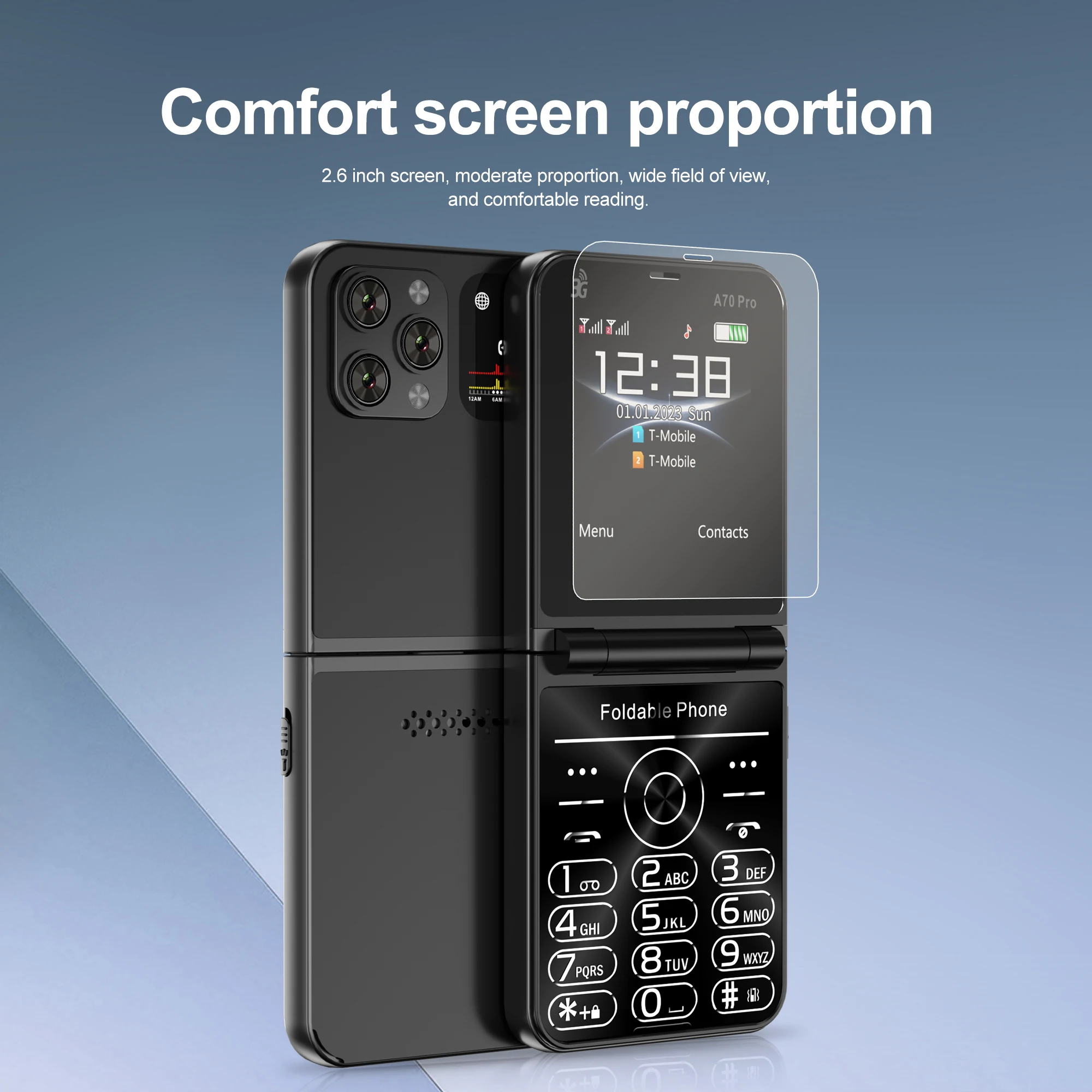 SERVO A70 PRO 180° Flip Mobile Phone 3G WCDMA Dual SIM Auto Call Record 2.6 inch HD Screen Flashlight Pocket Palm Phone TYPE-C 4