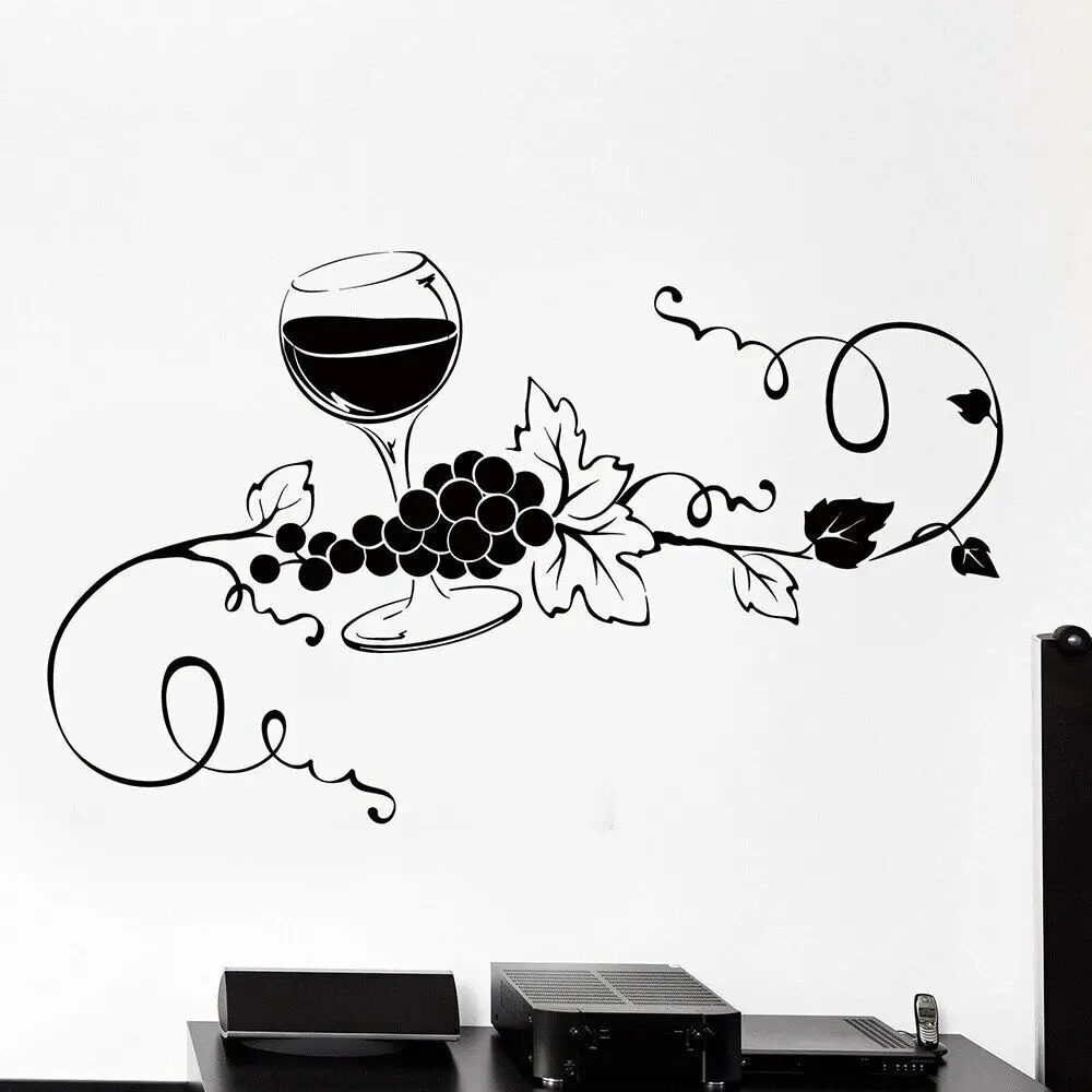 Wall Stickers Glass of Wine Vine Grape Vinyl Wall Decal Home Decor Kitchen Bar Art Mural Wall Stickers Living Room Lounge Decorate P184