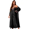 104295-b4af3b.jpg Femme longue Twinset Robe ensemble chemise de nuit printemps été Kimono peignoir Robe Sexy dentelle garniture chemise de nuit Satin vêtements de maison vêtements de détente