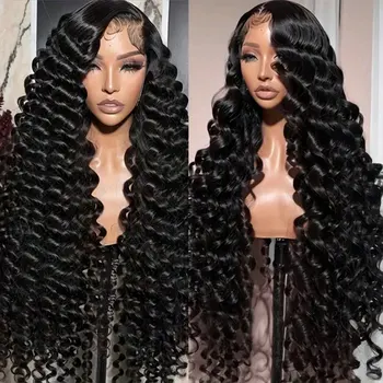 250% Density 5x5 Gluess Wig 13x4 13x6 HD Transparent Lace Frontal Lace Preplucked Natural Black Deep Wave Frontal Human Hair Wig 1