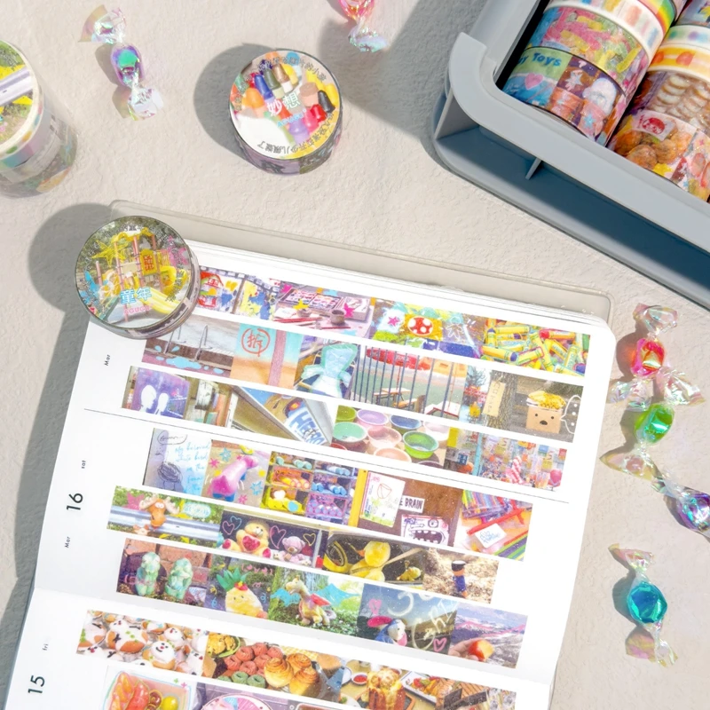 4Roll/lot Cute Y2K Retro Photos Flash Decoration Adhesive Tape Handbook DIY Scrapbooking Journal Collage Material Stickers Gift 2
